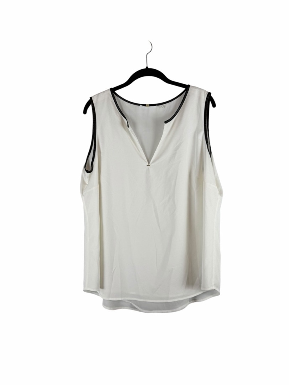 Calvin Klein White Black Trim Sleeveless V-Neck Blouse Plus Size 0X